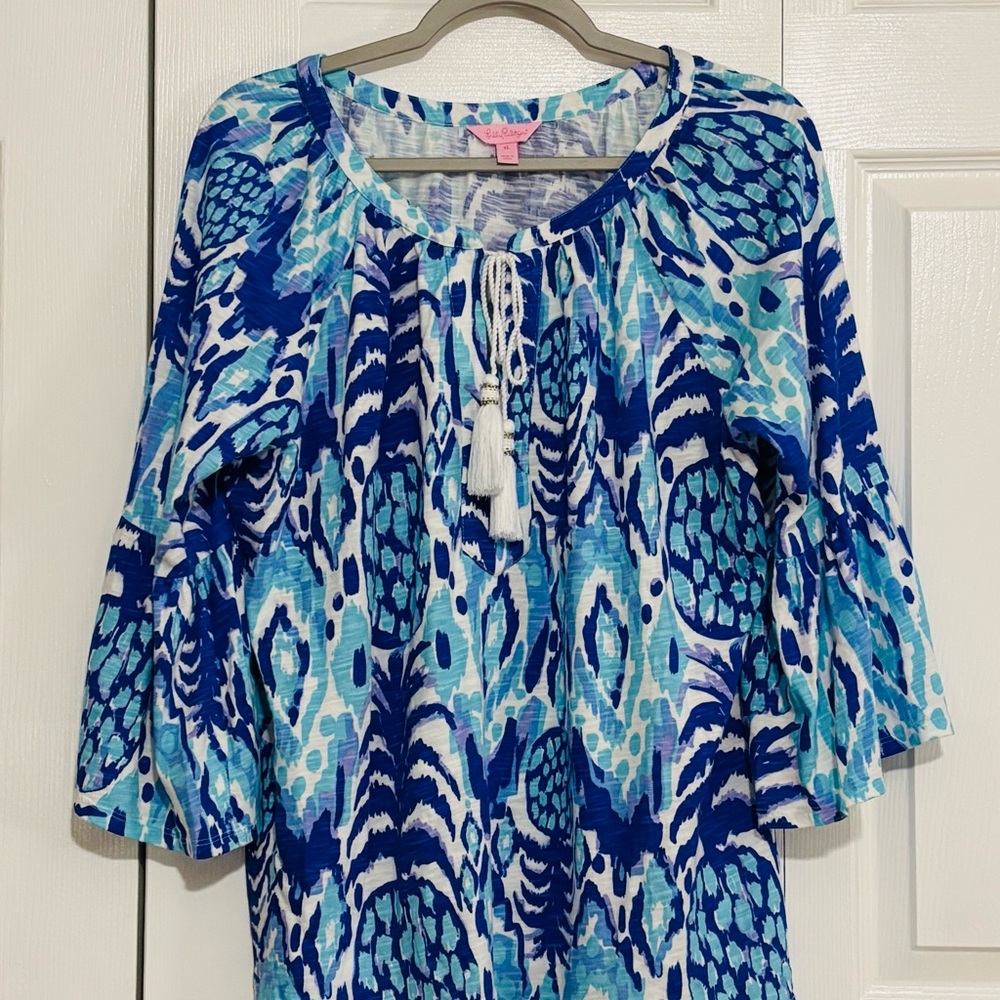Lilly Pulitzer Blue and White Tassel Tie Top